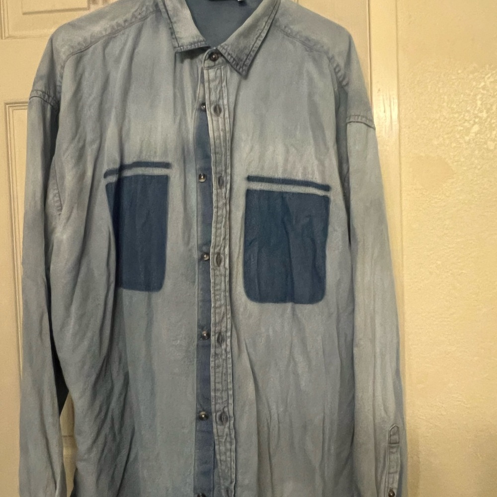 Asas 90s Oversized Light Blue Denim Shirt with Fake Pockets 2XL
